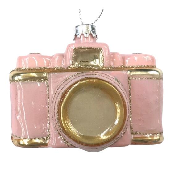 Pink Gold Glass Camera Holiday Christmas Ornament NEW - Picture 1 of 4